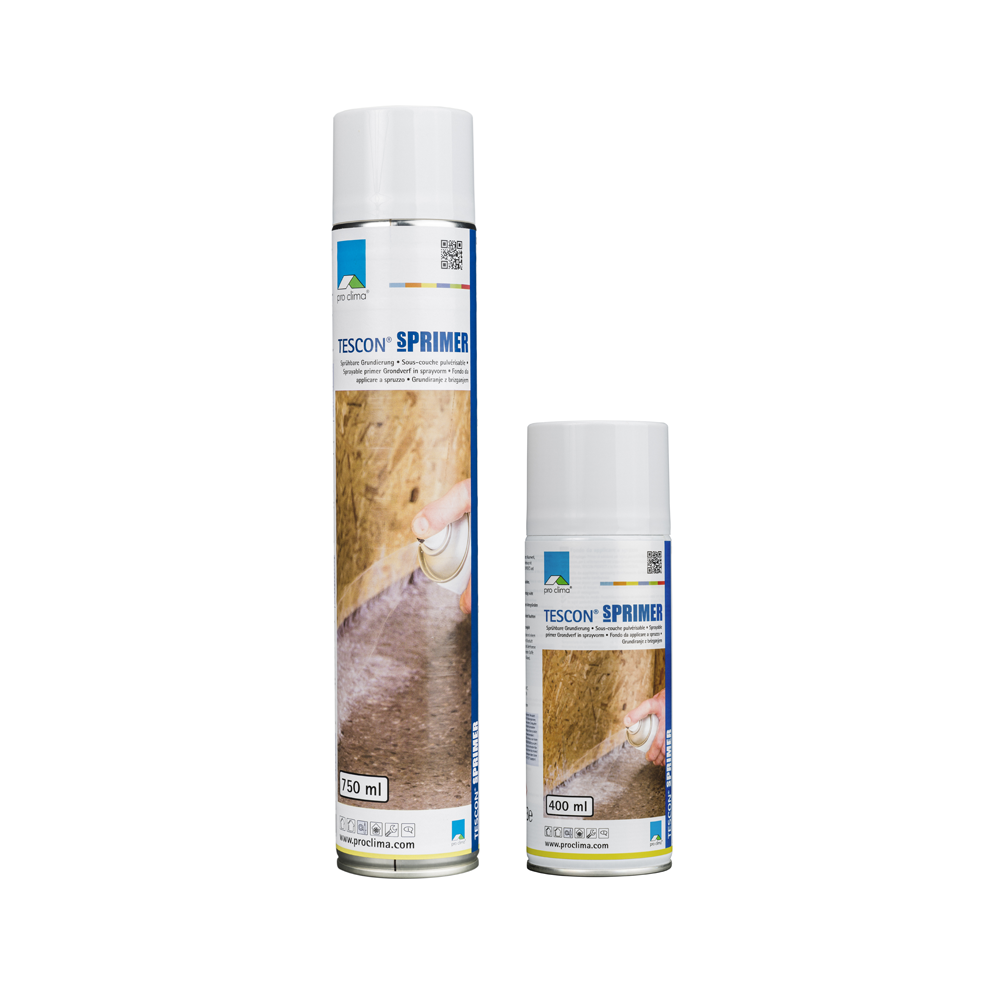 Produktbild von proClima Tescon SPrimer in 750 ml und 400 ml Sprühdosen
